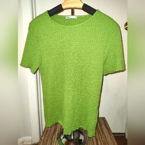 Green Textured Short Sleeve Top